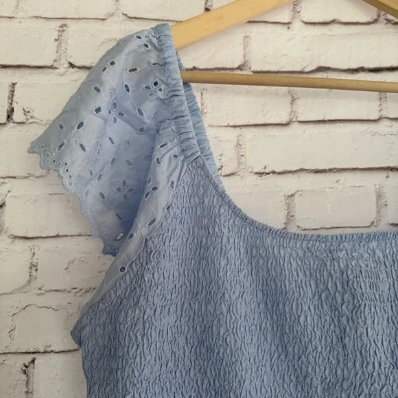 Universal Thread Light Blue Eyelet Sleeve Blouse - Picture 3 of 5